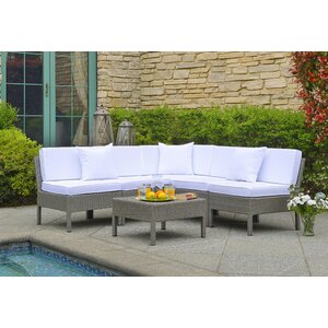 Mccubbin 6 Piece Gray Rattan Sectional Set with White Cushions