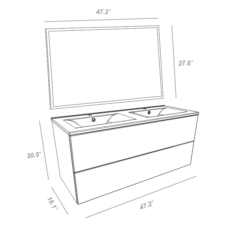 Parisot Luxy 48" Double Bathroom Vanity Set with Mirror Wayfair