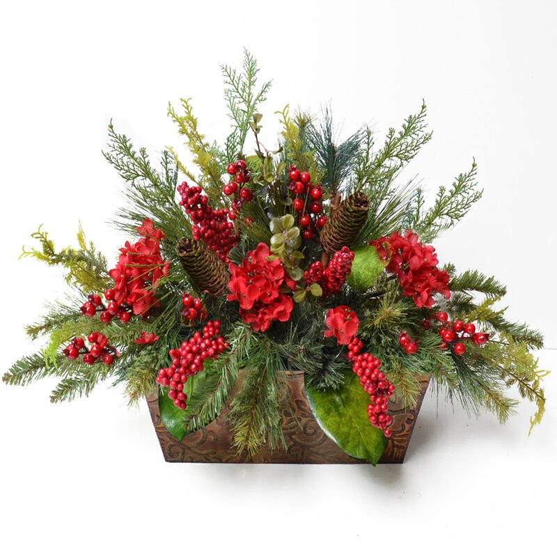 Floral Home Decor Pine and Berry Christmas Floral Arrangement & Reviews ...