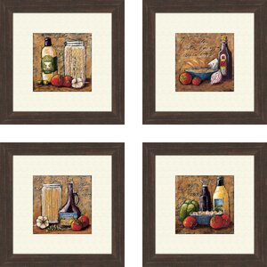 'Kitchen Rustic' 4 Piece Framed Painting Print Set