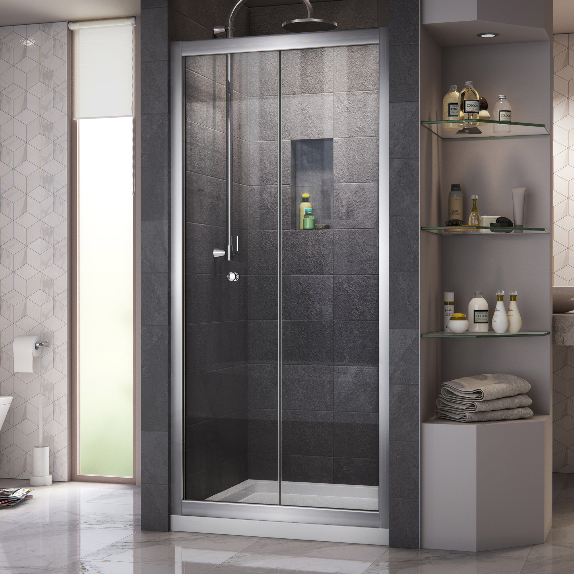 Dreamline Erfly 36 X 74 75 Folding Framed Shower Door Wayfair Dl 6214c 01cl Erfly 36 X 74 75 Folding Framed Shower Door