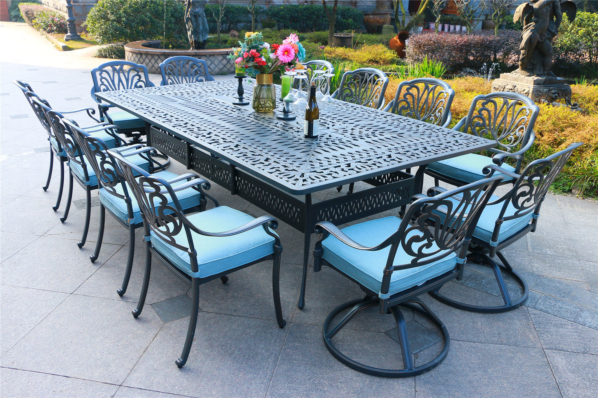 Gunter 13 Piece Dining Set With Sunbrella Cushions