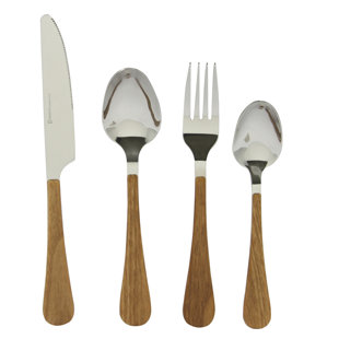 Wooden Handle Silverware Wayfair Welsh 16 Piece Stainless Steel Flatware Set With Faux Wood Handle