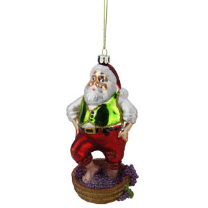 Tuscan Winery Santa Claus Stomping Grapes Glass Christmas Ornament