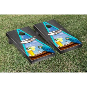 Margarita Beach Themed Onyx Stained Triangle Version 2 Cornhole Game Set