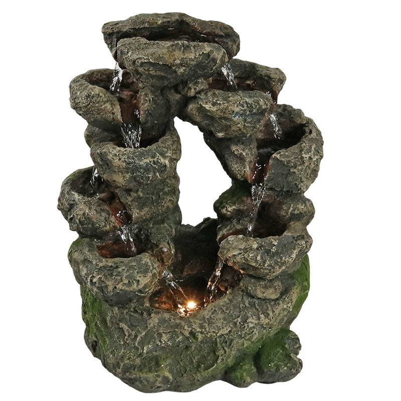 Tabletop Water Fountain Part - 39: Fiberglass Multi-Level Split Rock Falls Tabletop Water Fountain With Light