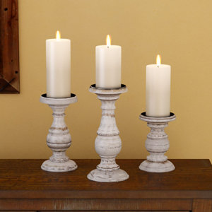 3 Piece Wooden Candlestick Set