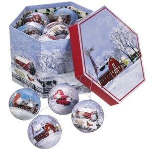 14 Piece Snow Countryside Decoupage Ball Ornaments Set