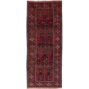 One-of-a-Kind Finest Baluch Wool Hand-Knotted Black/Red Area Rug