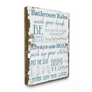 'Classic Bathroom Rules Stretched' Textual Art on Canvas