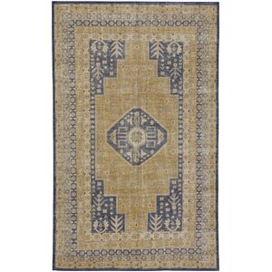 Caria Hand-Knotted Golden/Dark Blue Area Rug