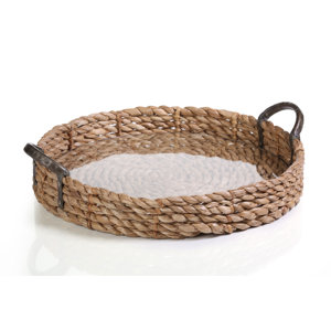 20 Diameter Seagrass Serving Tray with Glass Insert
