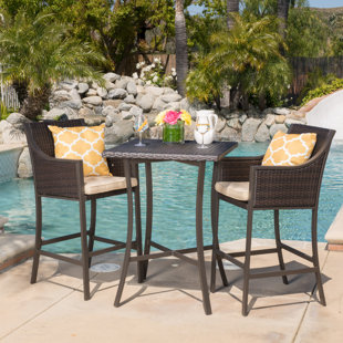 Bar Height Patio Sets Wayfair Alexa 3 Piece Bar Height Dining Set With Cushions