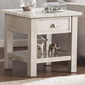 Burket Faux Marble Square End Table by Three Posts