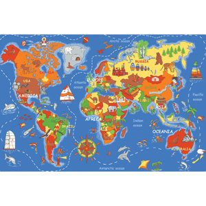 Play Carpet Where In The World Blue Indoor/OutdoorArea Rug