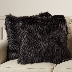 Presley Faux Fur Grizzly Suede Throw Pillow (Set of 2)