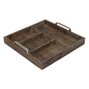 Natural Wood Compartment Tray with Chrome Handle