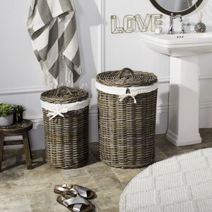 2 Piece Round Rattan Laundry Hamper Set