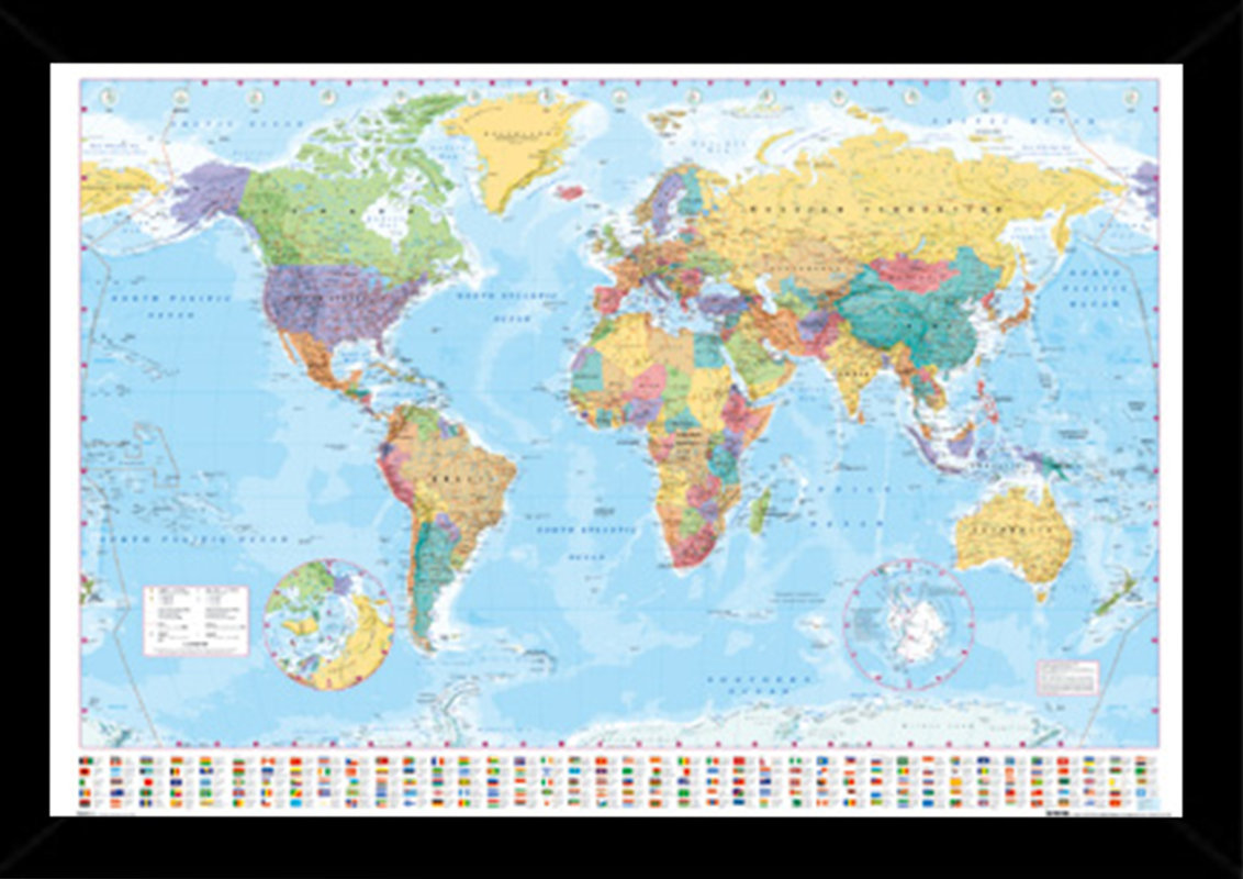East Urban Home 'World Map' Horizontal Framed Graphic Art ...