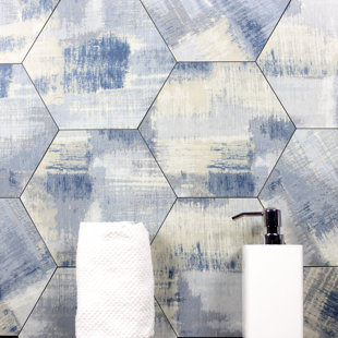 Navy Blue Hexagon Tile Wayfair Nature Abolos Stone Look 8 X Cement Blue Tan Taupe Beige Gray Gl Handmade Backsplash Bathroom Wall Tile