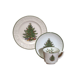 Original Christmas Tree Dickens Embossed Coffee and Dessert Set (Set of 3)