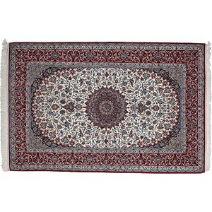 One-of-a-Kind Isfahan Hand-Knotted Ivory Area Rug