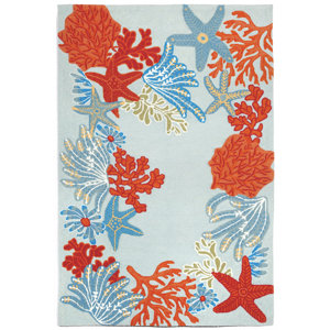 Clowers Ocean Scene Aqua Indoor/Outdoor Area Rug