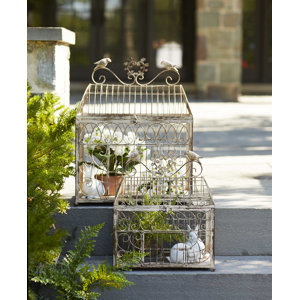2 Piece Rustic Wire Decorative Bird Cage Set