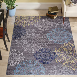 Raynor Floral Swirl Gray Area Rug