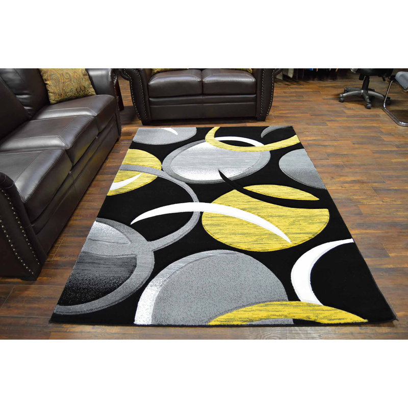 Ivy Bronx Mccampbell Abstract Yellow Black Area Rug Wayfair Mccampbell Abstract Yellow Black Area Rug