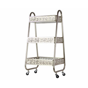 Kleist Metal Bar Cart with 3 Floral Design and Pierced Metal Bins by Brayden Studio