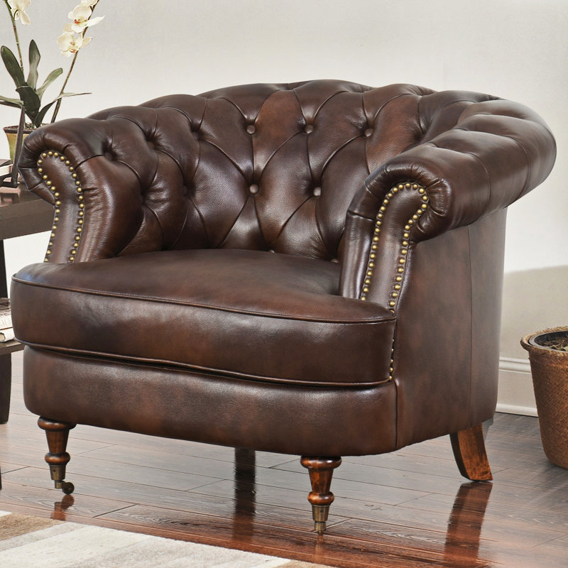 Three Posts Mccarville Tufted Top Grain Leather Chesterfield Chair
