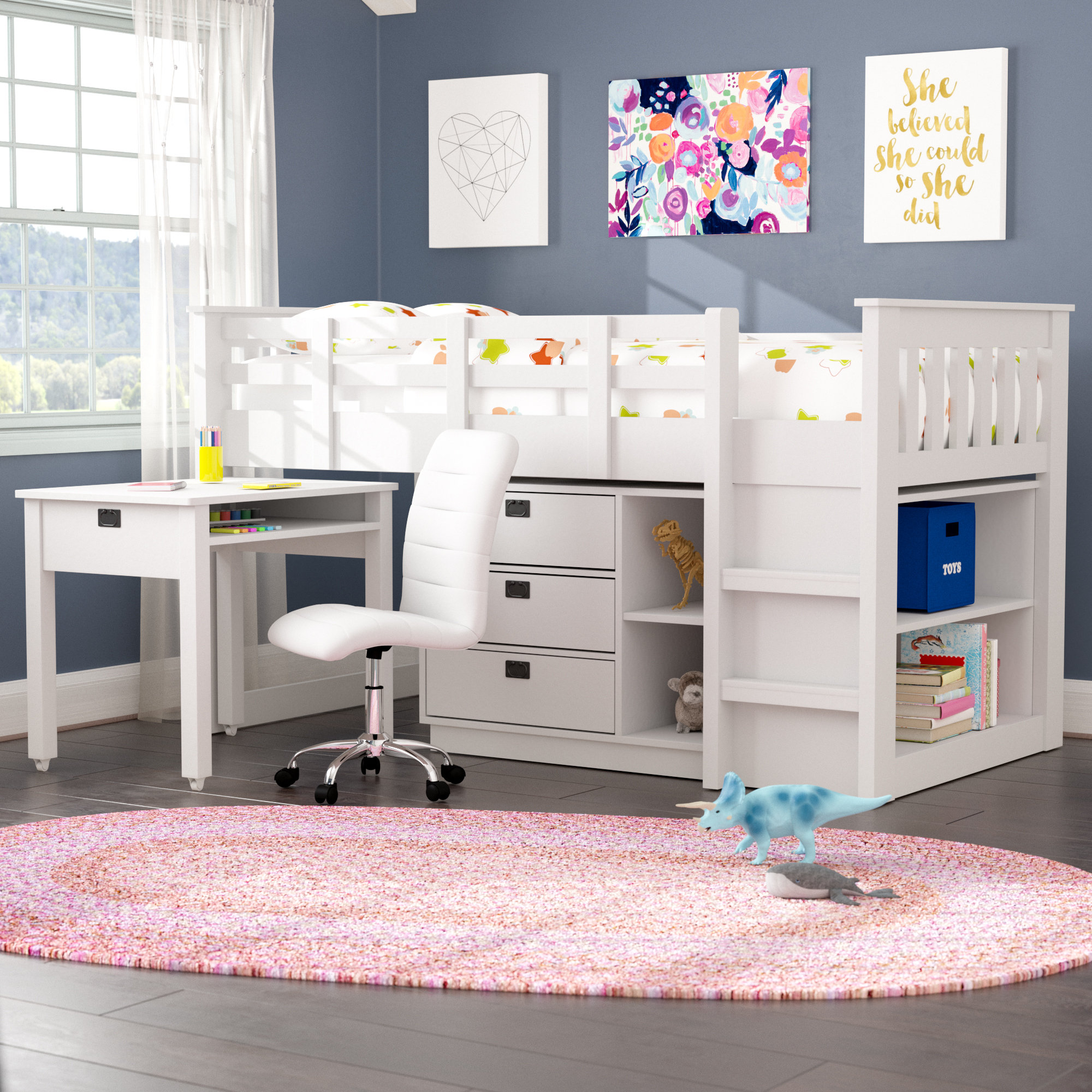 Angelica Twin Low Loft Bed With Storage And Bookcase Angelica Twin Low Loft Bed With Storage And Bookcase