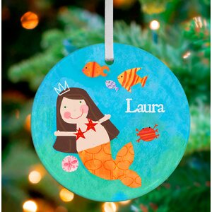 Brunette Mermaid Personalized Ornament by Jill McDonald