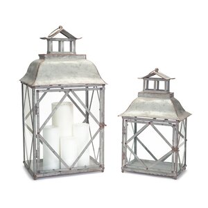 2 Piece Metal/Glass Lantern Set