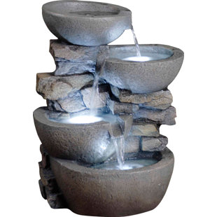 Modern Contemporary Outdoor Solar Fountains Allmodern Resin Fibergl Tiered Modern Bowls Fountain With Led Light