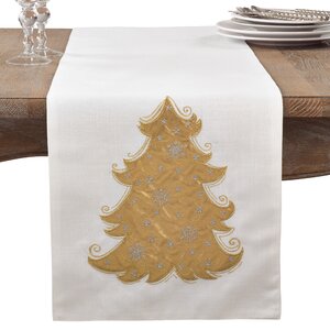 Metallic Christmas Tree Holiday Cotton Table Runner