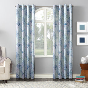 Minden Distressed Geometric Room Darkening Grommet Single Curtain Panel