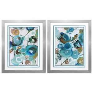 Sapphire Blooms 2 Piece Framed Painting Print Set