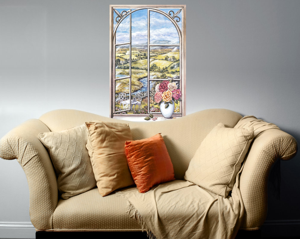 Stupell Industries Iron and Cabbage Rose Wooden Faux Window Scene