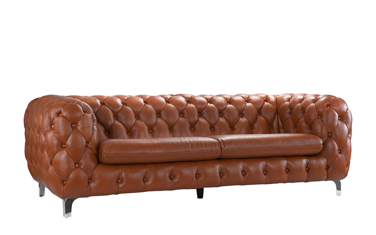 17 Stories Yuliya Leather Chesterfield Sofa With Built In Shelves