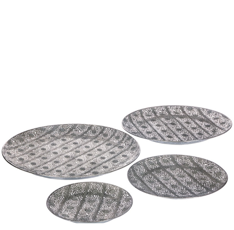 Summer Metal Circular Patterned 4 Piece Decorative Plate Set