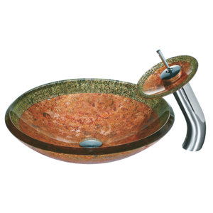Janus Glass Circular Vessel Bathroom Sink with Faucet