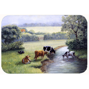 Cows Drinking at the Creek Bank Kitchen/Bath Mat