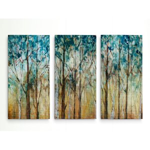 'Sunlit Birch Grove' Acrylic Painting Print Multi-Piece Image on Wrapped Canvas