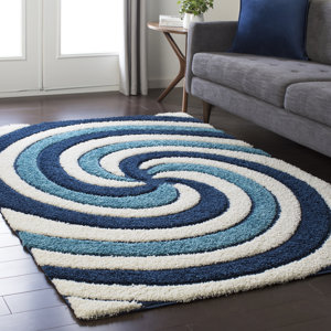 Marketfield Soft Swirly Shag Blue Area Rug