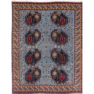 One-of-a-Kind Ghafkazi Hand-Knotted Light Blue/Brown Area Rug