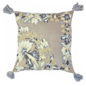 Embroidered Chain Stitch Floral Throw Pillow with Tassels