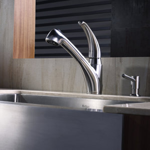 Kraus Stainless Steel Pull Out Kitchen Faucet with Soap Dispenser Bathroom Sink