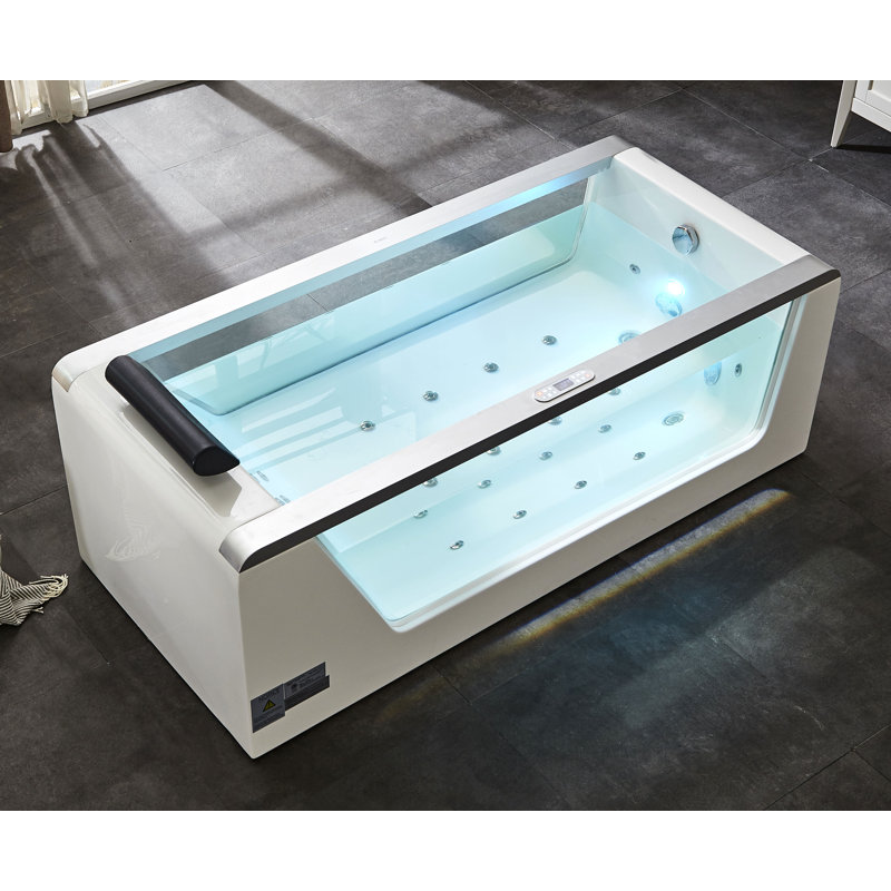 EAGO Rectangular Acrylic 59" x 32" Freestanding Whirlpool Bathtub